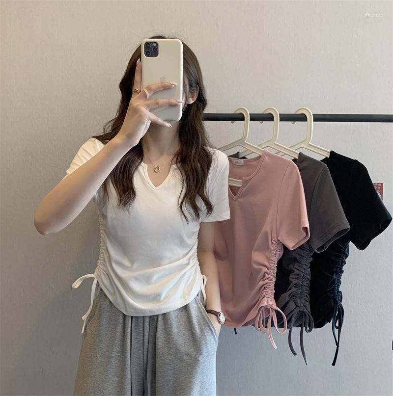 Women's T Shirts Fashion Women Top Stylish Short Sleeve Side Drawstring Crop Tops Autumn V-neck Pullover T-Shirt Lady Clothes, Black
Women's T Shirts Fashion Women Top Stylish Short Sleeve Side Drawstring Crop Tops Autumn V-neck Pullover T-Shirt Lady Clothes, Black