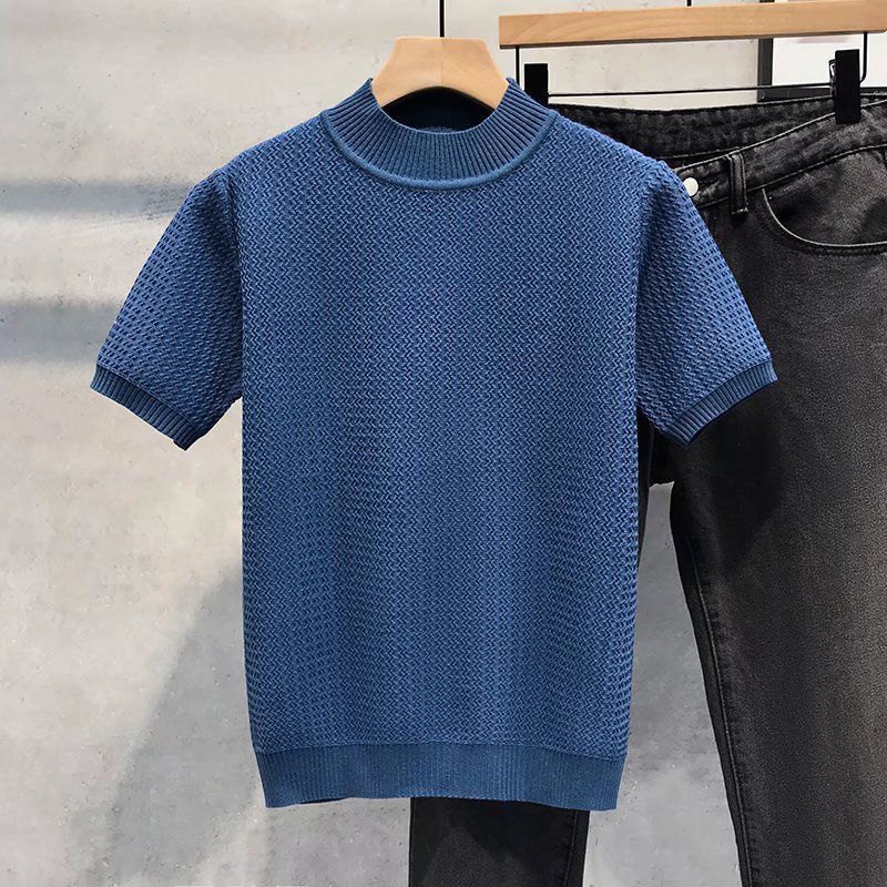 Women's T-Shirt Summer Quality Men O Neck Knitted T-Shirts Mens Clothing Slim Fit Casual Short Sleeve Tee Shirt Homme Streetwear Tees S22 230414, Blue 
Women's T-Shirt Summer Quality Men O Neck Knitted T-Shirts Mens Clothing Slim Fit Casual Short Sleeve Tee Shirt Homme Streetwear Tees S22 230414, Blue