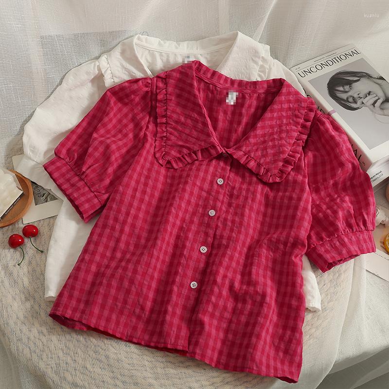 Women's Blouses Women Blouse 2023 Summer Edge Doll Collar Short Sleeved Plaid Shirt Women's Single-Breasted Cardigan Tops, Red blouse
Women's Blouses Women Blouse 2023 Summer Edge Doll Collar Short Sleeved Plaid Shirt Women's Single-Breasted Cardigan Tops, Red blouse