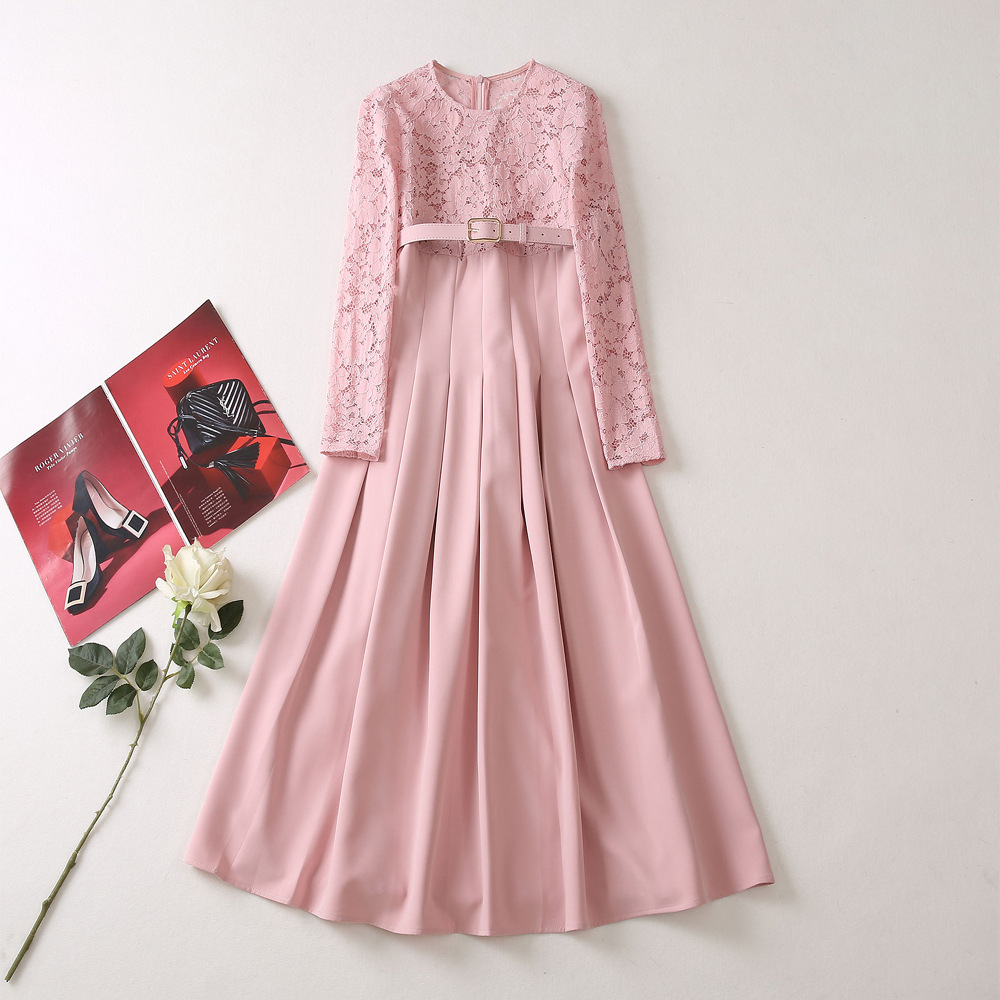 2023 SpringPink Solid Color Belted Lace Dress Long Sleeve Round Neck Panelled Midi Casual Dresses A3A101528, Pink
2023 SpringPink Solid Color Belted Lace Dress Long Sleeve Round Neck Panelled Midi Casual Dresses A3A101528, Pink