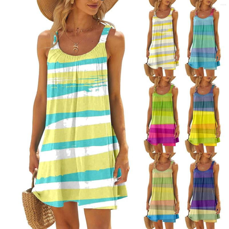 Casual Dresses Women Summer Fashion Beach Vacation Round Neck Sleeveless Colorful Striped Print Dress, Blue
Casual Dresses Women Summer Fashion Beach Vacation Round Neck Sleeveless Colorful Striped Print Dress, Blue