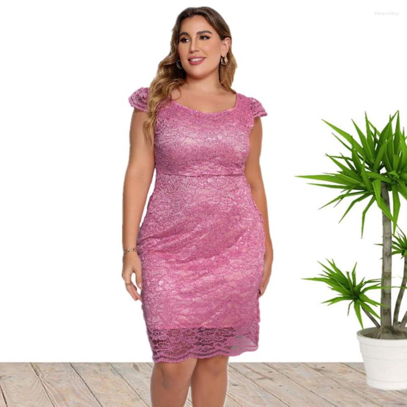 Plus Size Dresses 2023 Spring Summer European And American Style Lace Party Dress For Women, Pink 
Plus Size Dresses 2023 Spring Summer European And American Style Lace Party Dress For Women, Pink