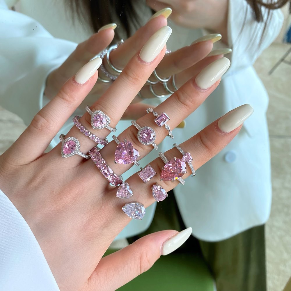 Fine Lab Pink Diamond Ring 100% Real 925 sterling silver Party Wedding band Rings for Women Men Engagement Promise Jewelry Gift