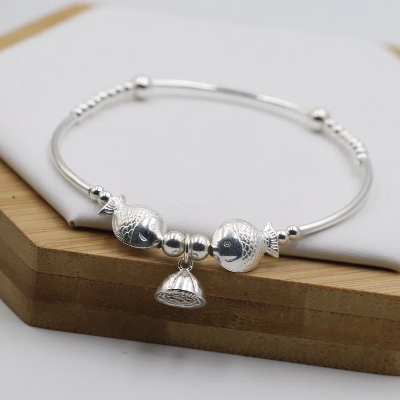 Anklets 925 Sterling Silver Small Fish Elbow Anklet Jewelry for Women Girls Cute Bell Beads Bracelets on Leg Foot Ornament JL006 231115