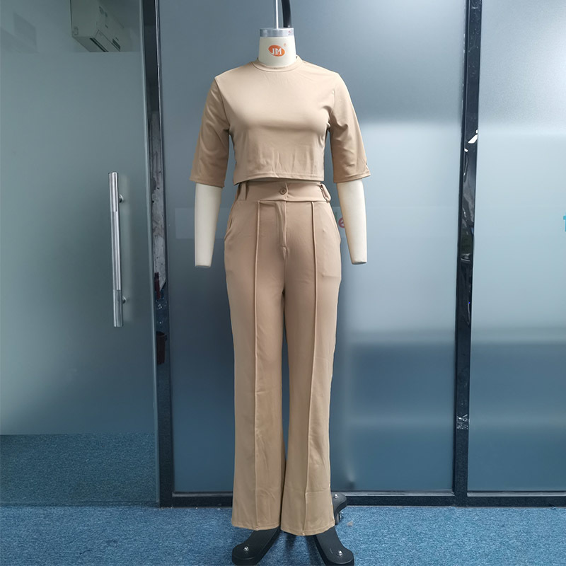 Women's Two Piece Pants Wefads Women Two Piece Set Summer Fashion Round Neck Short Sleeve Solid Top Loose With Pockets Pants Sets High Streetwear