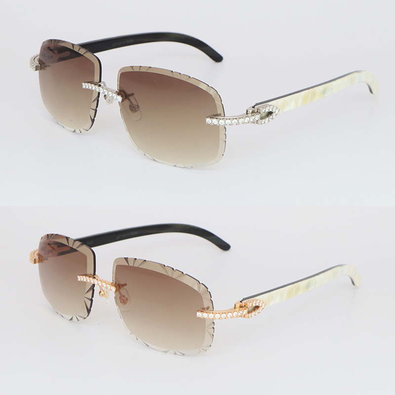 Model Moissanite Diamond Set Sunglasses for women Man Original White Inside Black BuffaloHorn Rimles Sun Glasses Male Female Glasses Luxury Sunglasses Hot