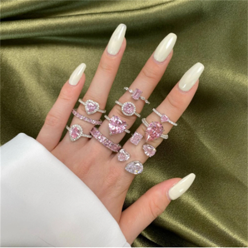 Fine Lab Pink Diamond Ring 100% Real 925 sterling silver Party Wedding band Rings for Women Men Engagement Promise Jewelry Gift