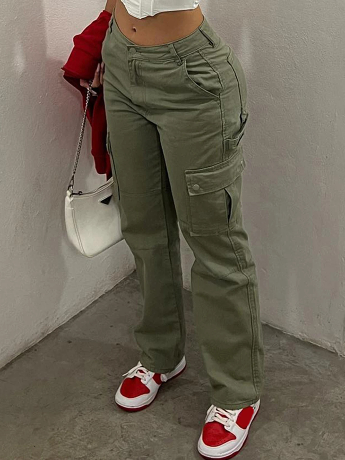 Women's Jeans Straight Leg Cargo Pants Women High Waist Casual Baggy Pants Slim Vintage Y2k Streetwear Stretch Wide Leg Trousers Fashion Jeans 23