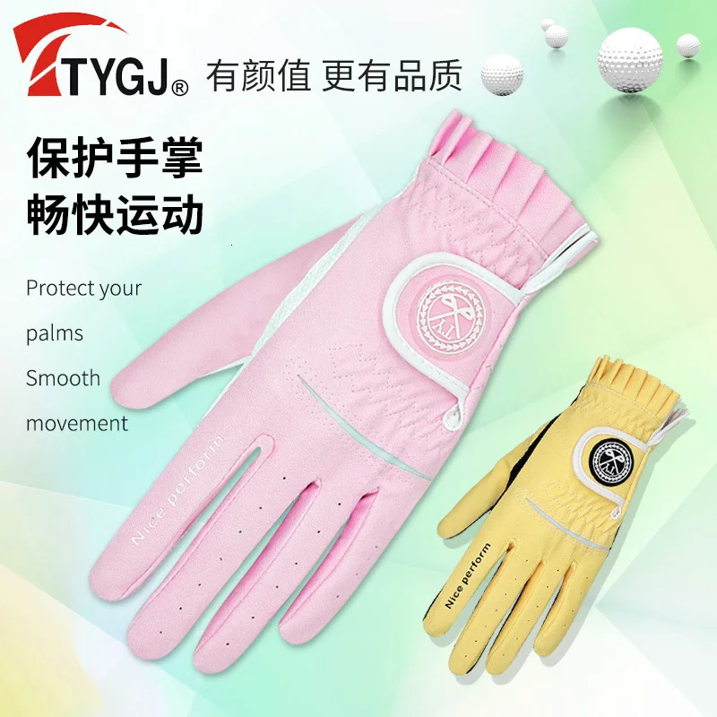 Sports Gloves TTYGJ 2 Pair Golf Gloves For Women Breathable PU Leather Golf with Non-Slip Particle Outdoor Sports Hand Wear Golf Accessory 231115