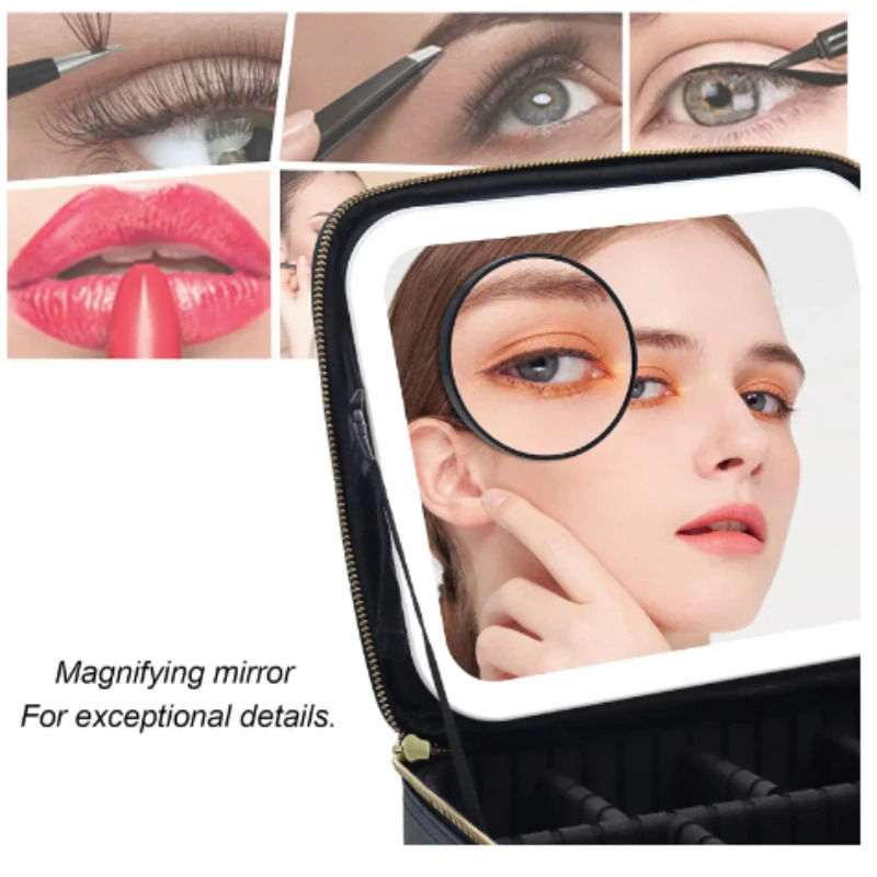 Cosmetic Bags Cases Women LED Light Cosmetic Bag Mirror Cosmetic Case Travel Vanity Bag Large Capacity Portable Travel Makeup Bags for Women 231115