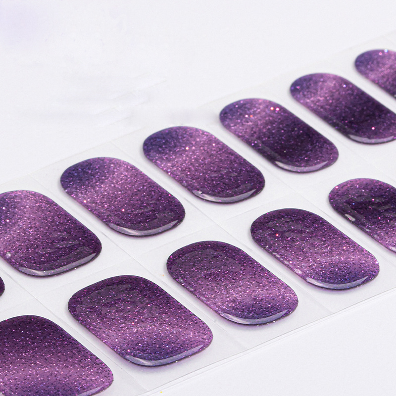 16PCS Semi Cured Gel Nail Polish Strips for Full Wrap Gel Nail Art Sticker of Waterproof with Nail File and Stick