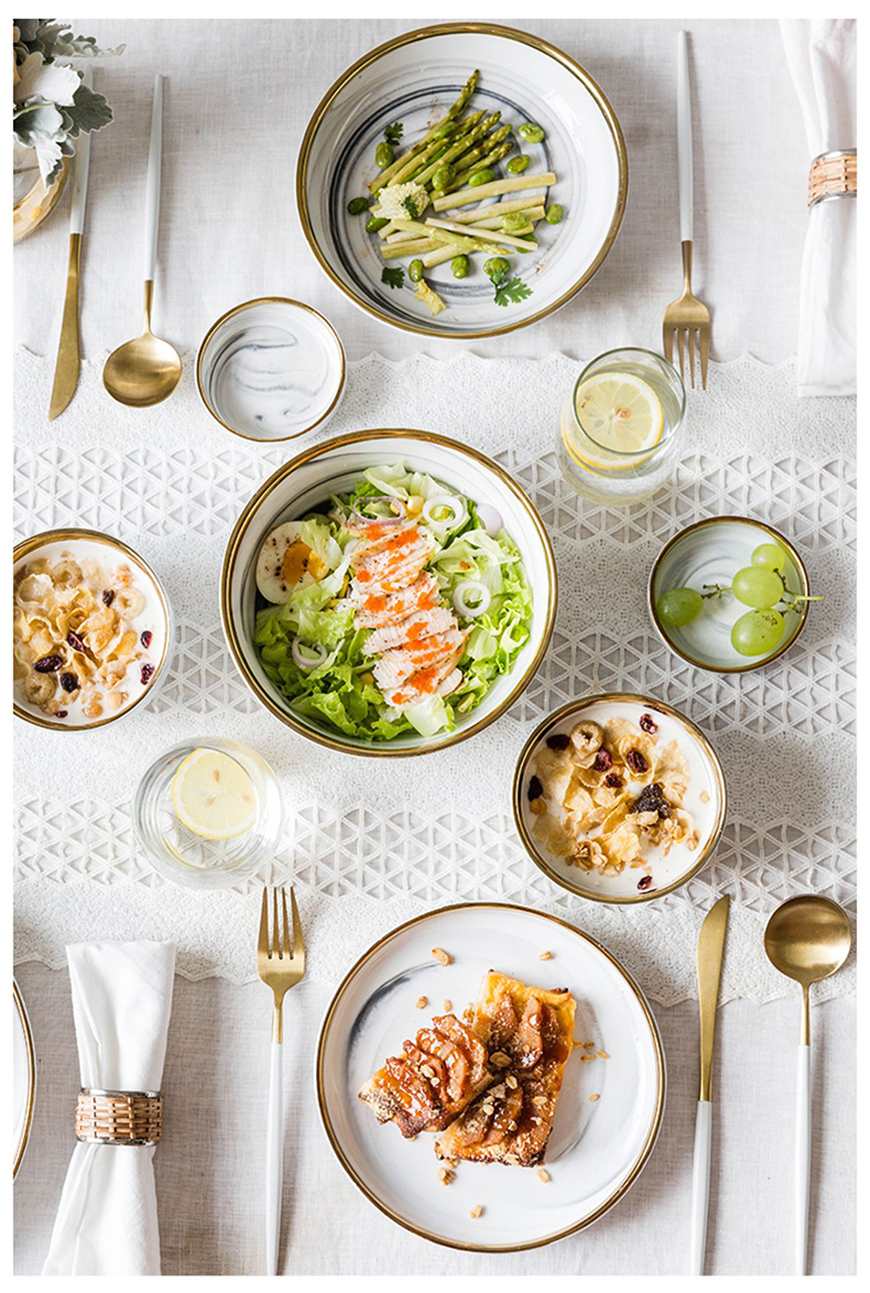 Europe Electroplating Marble Phnom Penh Ceramica Plate Western-style Snack Salad Disc Household Soup Bowl Tableware