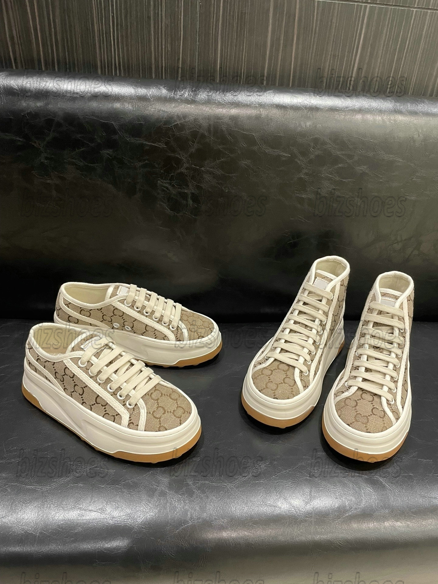 Women's Beige Canvas Casual Shoes 746766 Interlocking G tennis low-top sneaker 53mm height Heel Italy Platform Trainer, 01
Women's Beige Canvas Casual Shoes 746766 Interlocking G tennis low-top sneaker 53mm height Heel Italy Platform Trainer, 01
