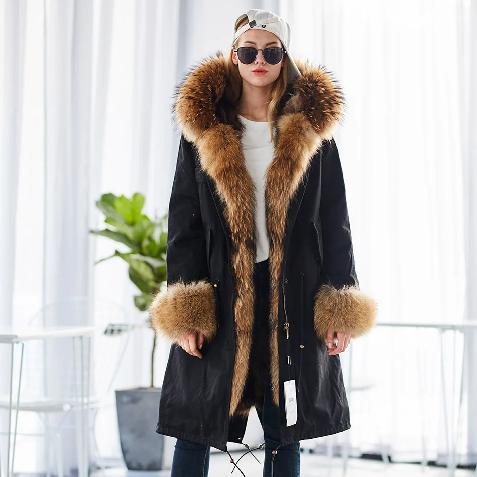 Women's Fur Faux Maomaokong Winter Woman Natural Overcoat Plus Size Black Parkas Raccoon Real Lining Larg Warm Jacket Coats Long 231114
