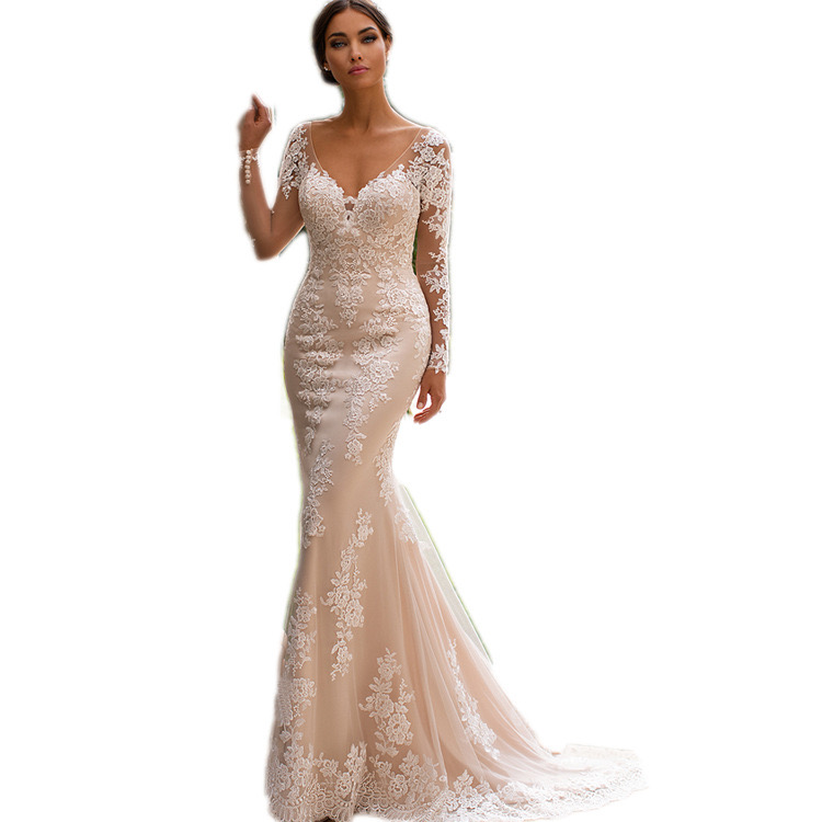 Long Sleeve Mermaid Wedding Dresses Modern New Romantic Gorgeous Beading Lace Princess Bridal Custom Made Appliques See Through Backless Boho Wed Gown