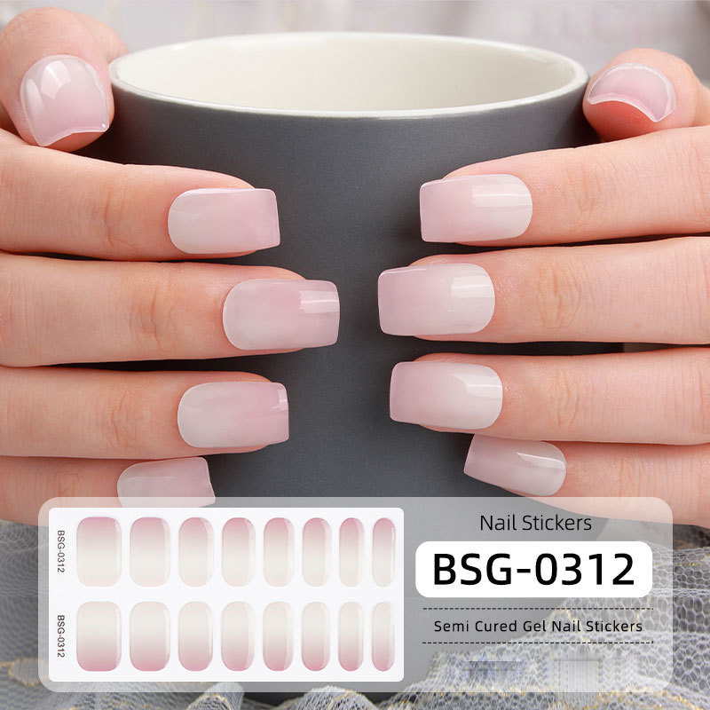 16PCS Semi Cured Gel Nail Polish Strips for Full Wrap Gel Nail Art Sticker of Waterproof with Nail File and Stick