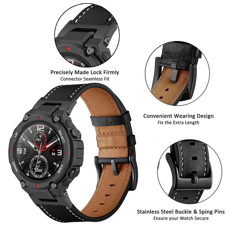 Watch Bands 2Pack Metal StrapLeather for Amazfit T Rex 2/T REX Pro Watch Band Bracelet For Amazfit T-Rex 2/T-Rex Pro Stainless Steel Belt 231115