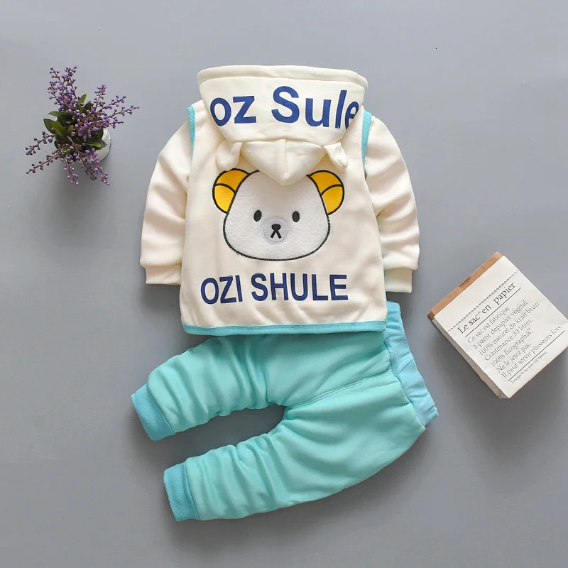 Clothing Sets Autumn Winter Baby Girl Clothes Children Boys Thickened Hooded Vest T Shirt Pants 3Pcs Sets Toddler Costume Kids Tracksuits 231115