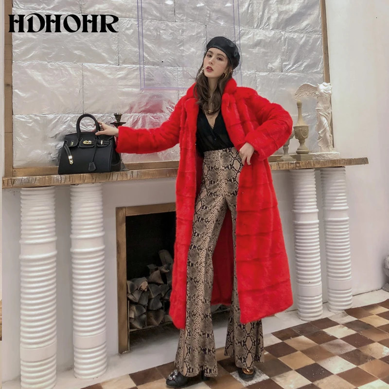 Women's Fur Faux HDHOHR 2023 Real Whole Mink XLong Coat Factory Direct Sale Winter Slim Warm Female Long Turndown Collar Jacket 231114