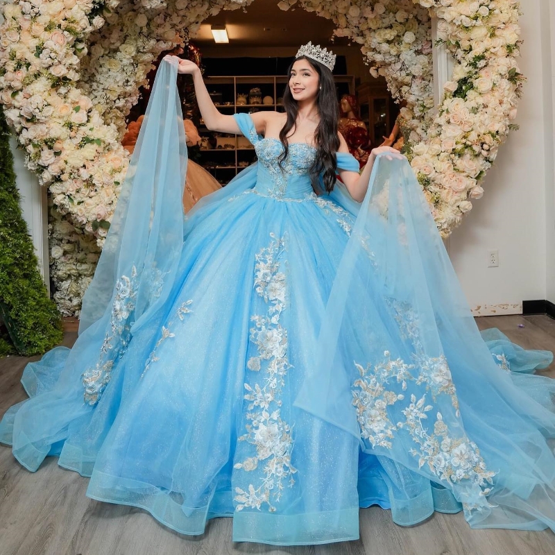 Shiny Off the Shoulder Ball Gown Quinceanera Dresses Handmade wers Appliques Lace Beads Corset Prom Vestido De 15 Anos