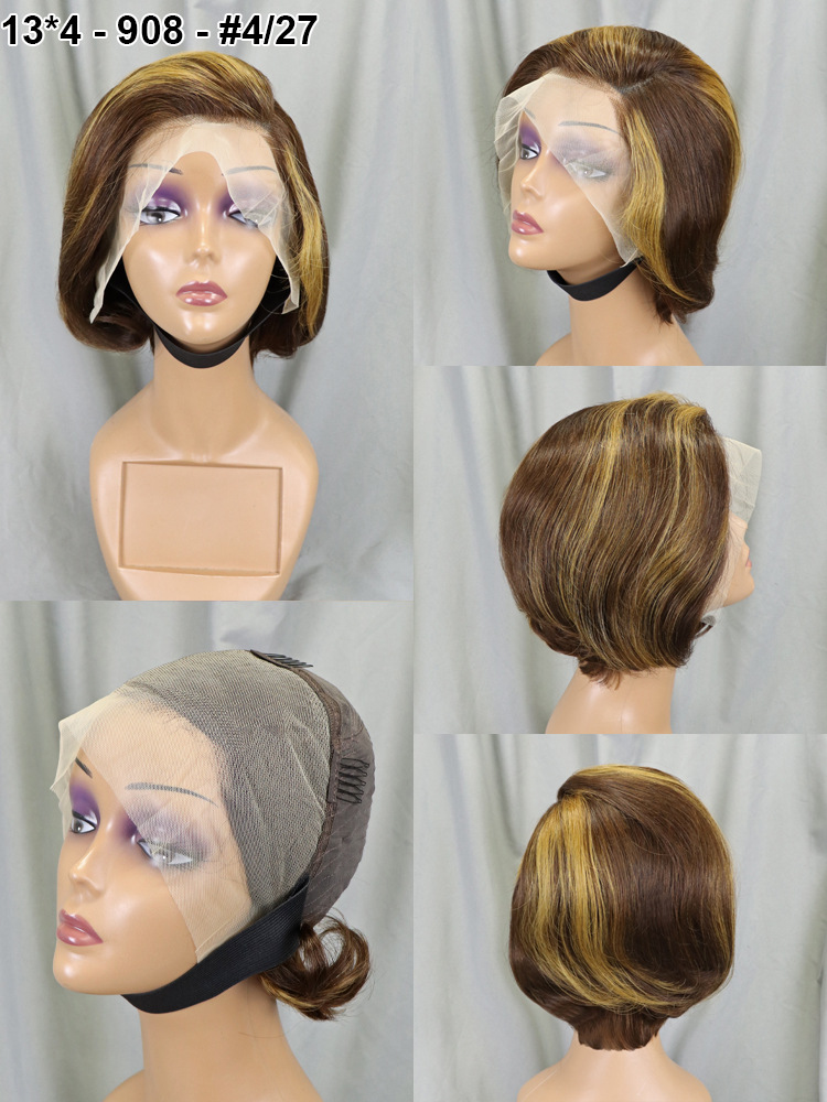 12 Colors Straight Pixie Cut Human Hair 13x4 Lace Frontal Wigs Glueless Short Bob Wig Pre Plucked With Natural Hairline