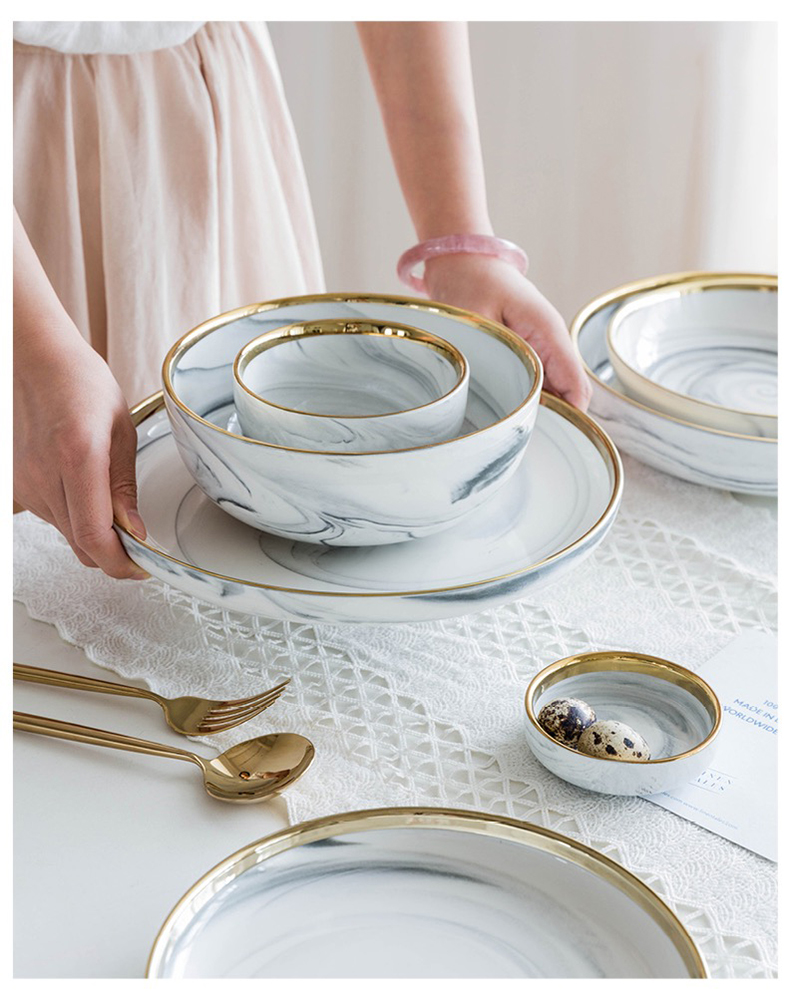 Europe Electroplating Marble Phnom Penh Ceramica Plate Western-style Snack Salad Disc Household Soup Bowl Tableware