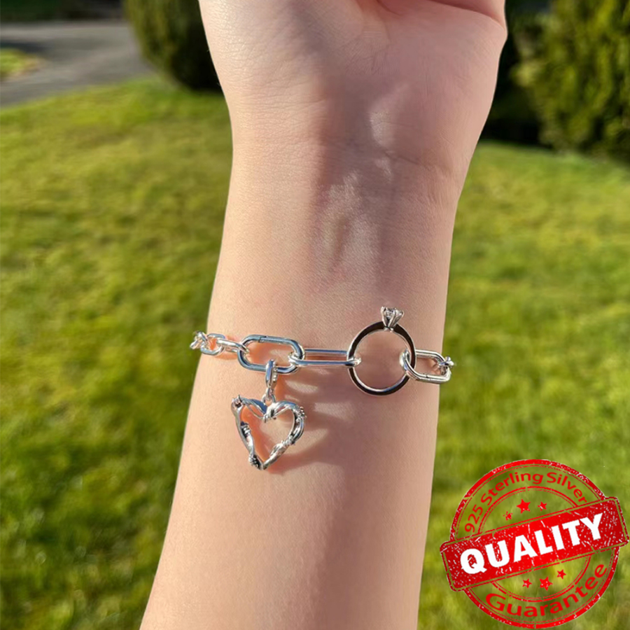 925 Sterling Silver Charm Fit Me Series Bracelet ME Wire Heart Medallion Silver Charm Beautiful Girl Gift