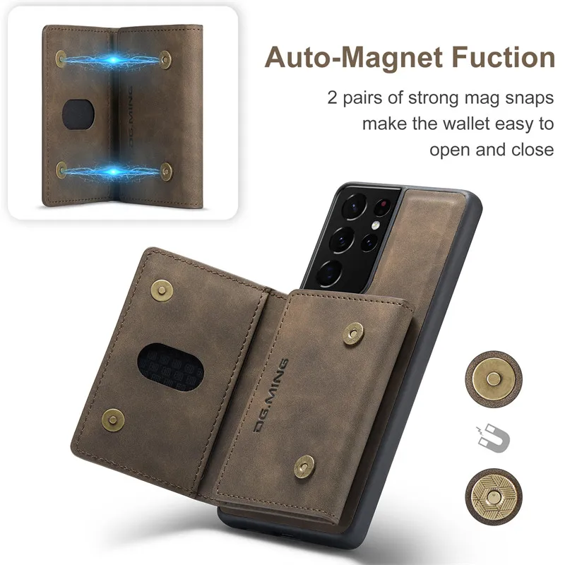 Premium Retro Flip Leather Cases For Samsung Galaxy S25 S24 S23 S22 Ultra S20 Plus S21 FE Note 20 A73 Detachable Stong Magnetic with Card Slots Holder