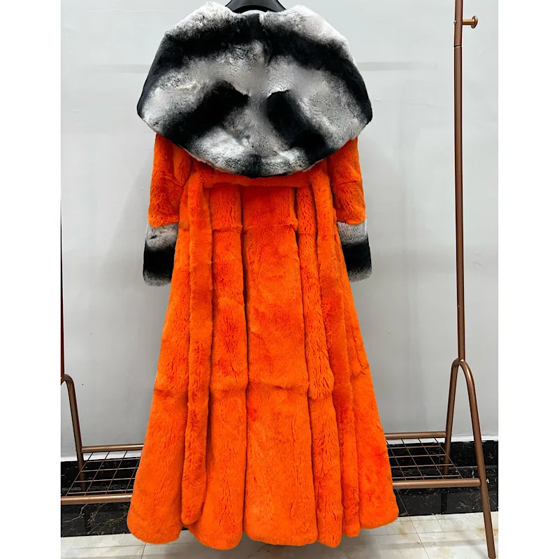 Women's Fur Faux 2023 Winter Women Real Rex Rabbit Turndown Collar Long Coats With Natural Skin Genuine Jackets Overcoat Fashion 231114