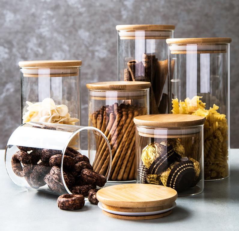 SZHOME Mason Candy Jar For Spices Glass bamboo Cover Container Glass Jars With Lids Cookie Jar Kitchen Jars And Lids Wholesale