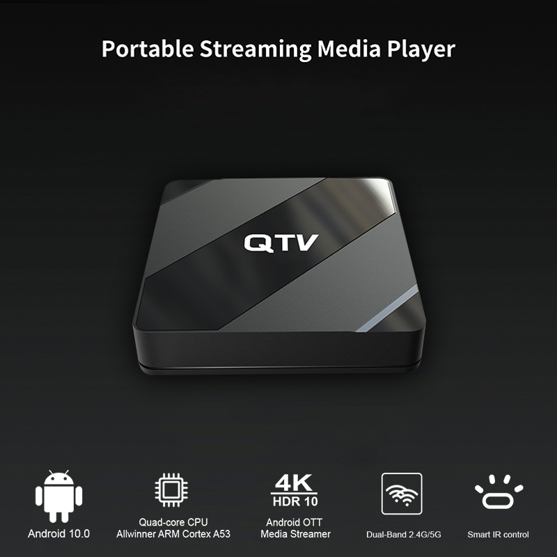 Stock in France QTV X5 Android 10.0 TV Box Allwinner H616 2GB 8GB 2.4G 5G WiFi 4k OTT Media dual wifi BT VOICE REMOTE