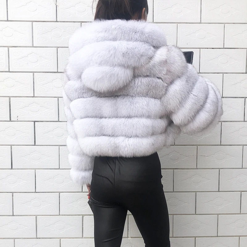 Women's Fur Faux Coat With Hood Winter Women Real Selling Style Cropped Clothing 231114