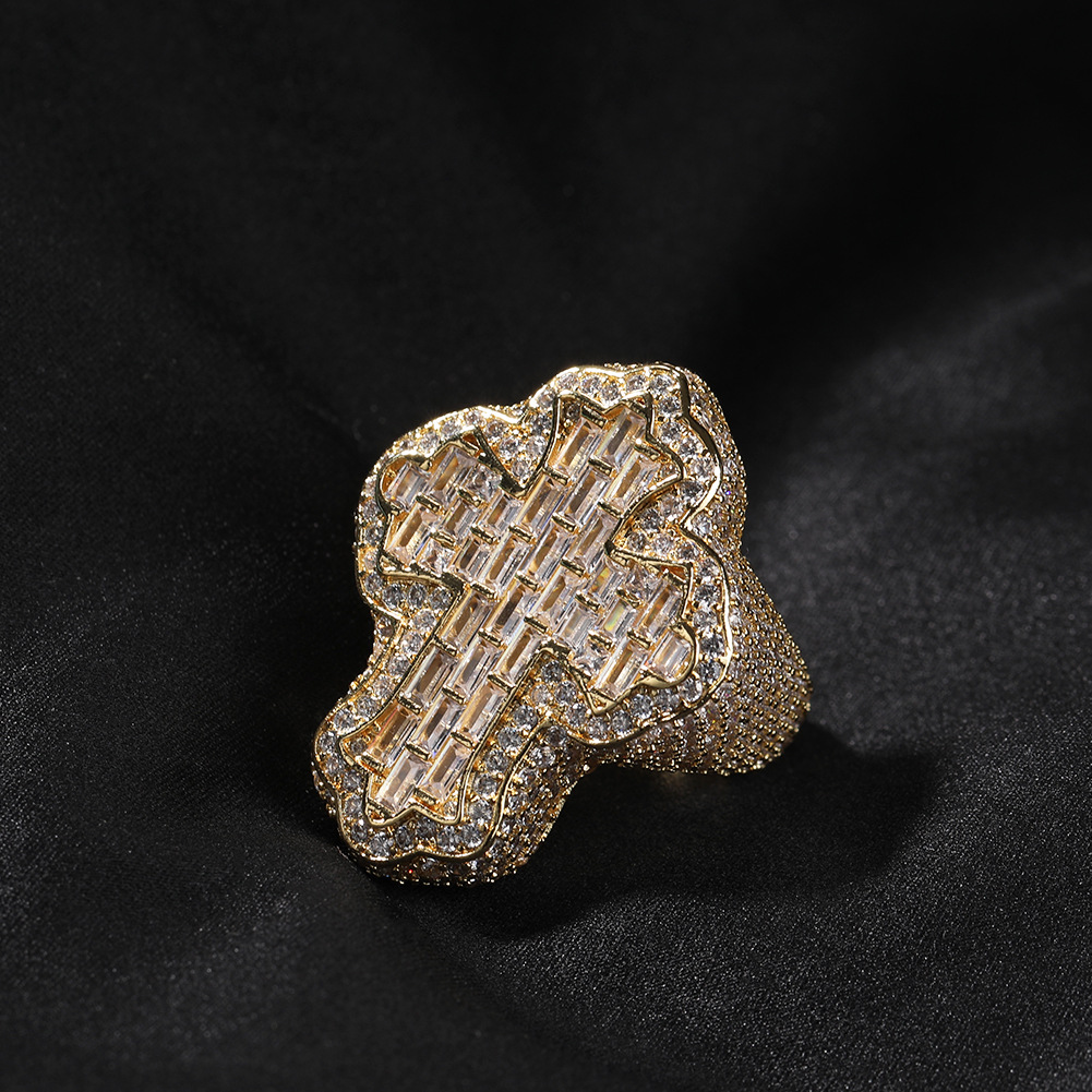 Mens Hip Hop Cross Ring Jewelry High Quality Fashion Diamond Iced Out Gold Rings