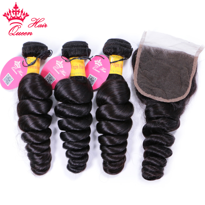 

Loose Wave Bundles With Closure Human Hair 3 Bundles With Lace Closure Peruvian Raw Hair Weave Bundles Virgin Hair Extensions Queen Hair Official Store, Natural color