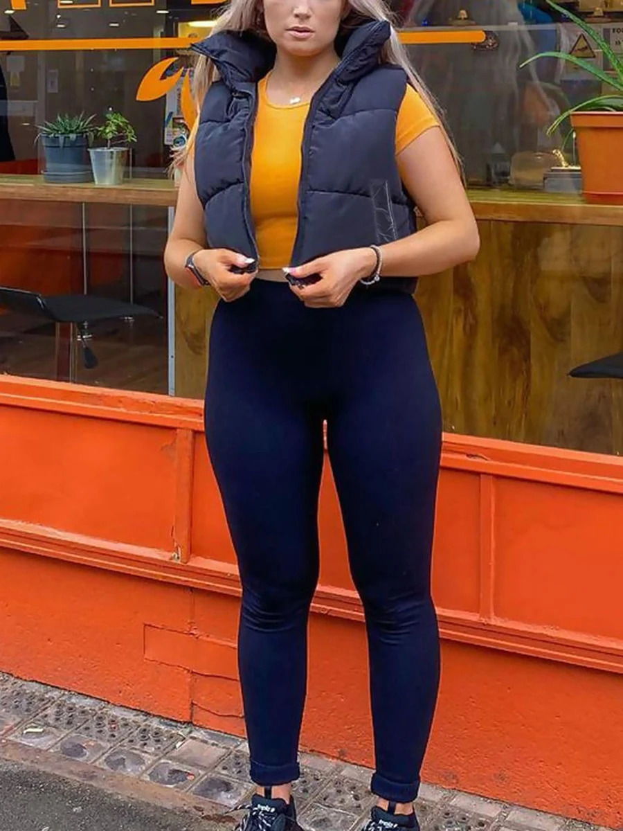 Women's Vests Women Winter Warm Crop Waistcoat Sleeveless Stand Collar Double Sided Lightweight Puffer Vest 231115