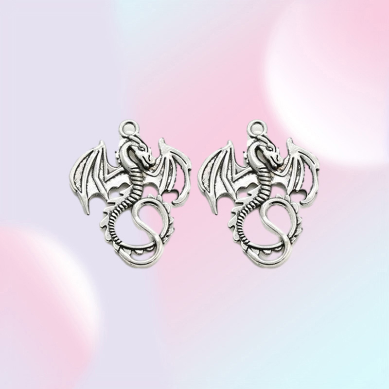 100Pcs alloy Dragon Antique silver bronze Charms Pendant For necklace Jewelry Making findings 35x28mm