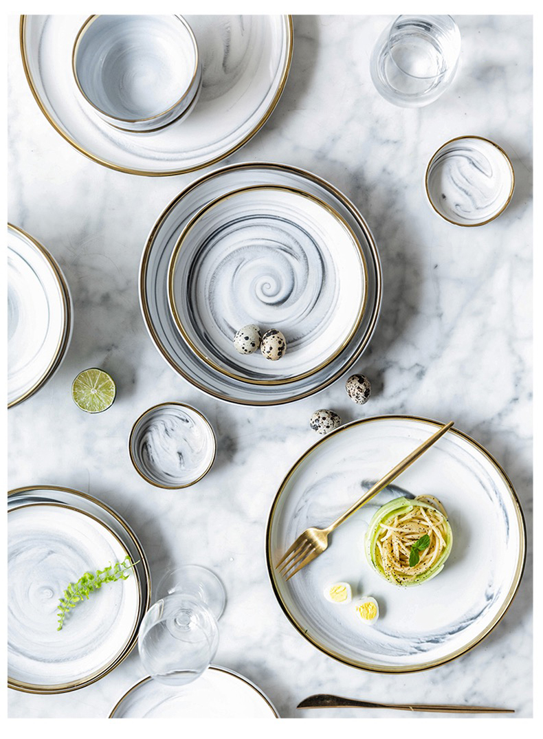 Europe Electroplating Marble Phnom Penh Ceramica Plate Western-style Snack Salad Disc Household Soup Bowl Tableware