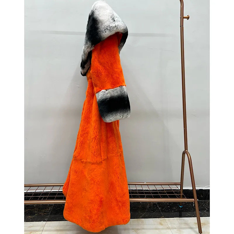 Women's Fur Faux 2023 Winter Women Real Rex Rabbit Turndown Collar Long Coats With Natural Skin Genuine Jackets Overcoat Fashion 231114