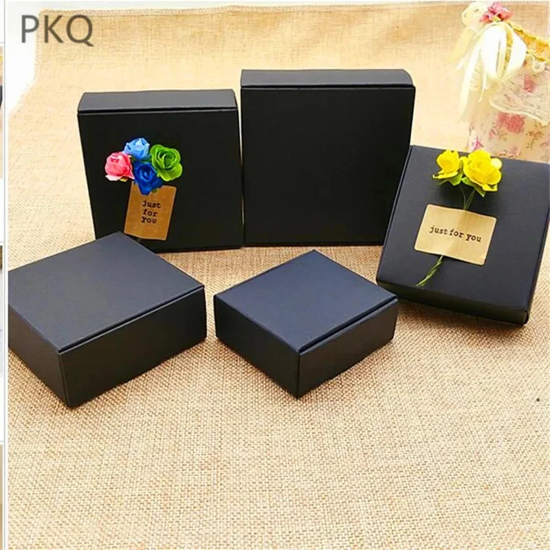 Jewelry Boxes Wholesale Black Carton Kraft Paper Jewelry Gift Cardboard Box For Packaging Cajas Carton Gift Paper Packaging Box 50pcs 231115