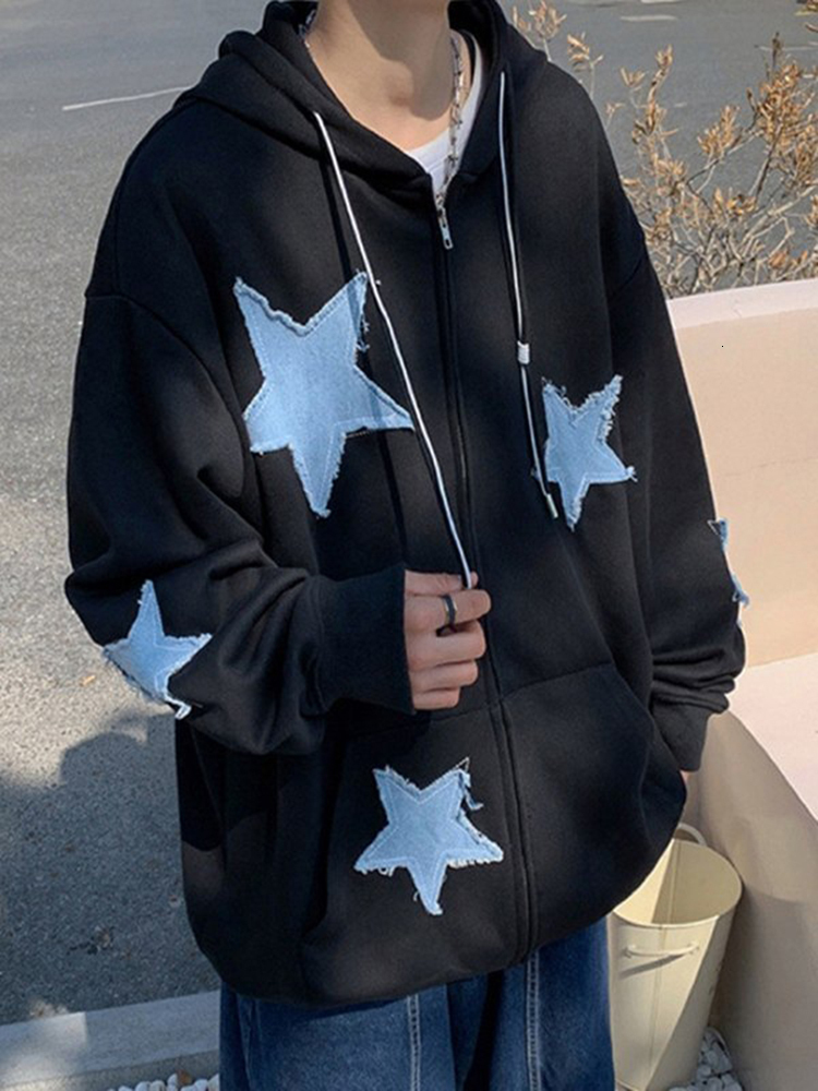 Men's Pants Star Patch Zip Up Hoodie for Men Oversized Y2k Sweatshirt Jacket EGirl 90s Pullover Streetwear 230414