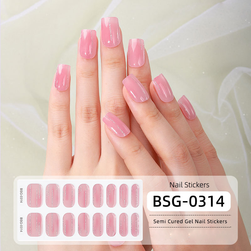 16PCS Semi Cured Gel Nail Polish Strips for Full Wrap Gel Nail Art Sticker of Waterproof with Nail File and Stick