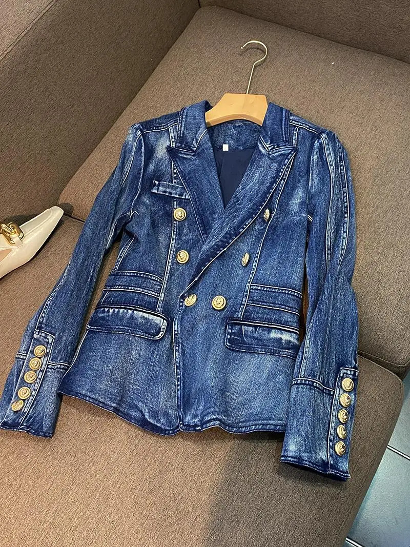 Women's Suits Blazers Arrival Jeans Coat Double-breasted Long Sleeve Jacket Women Fashion Streetwear Denim Blazer 231115