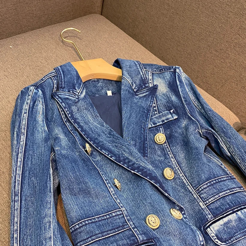 Women's Suits Blazers Arrival Jeans Coat Double-breasted Long Sleeve Jacket Women Fashion Streetwear Denim Blazer 231115