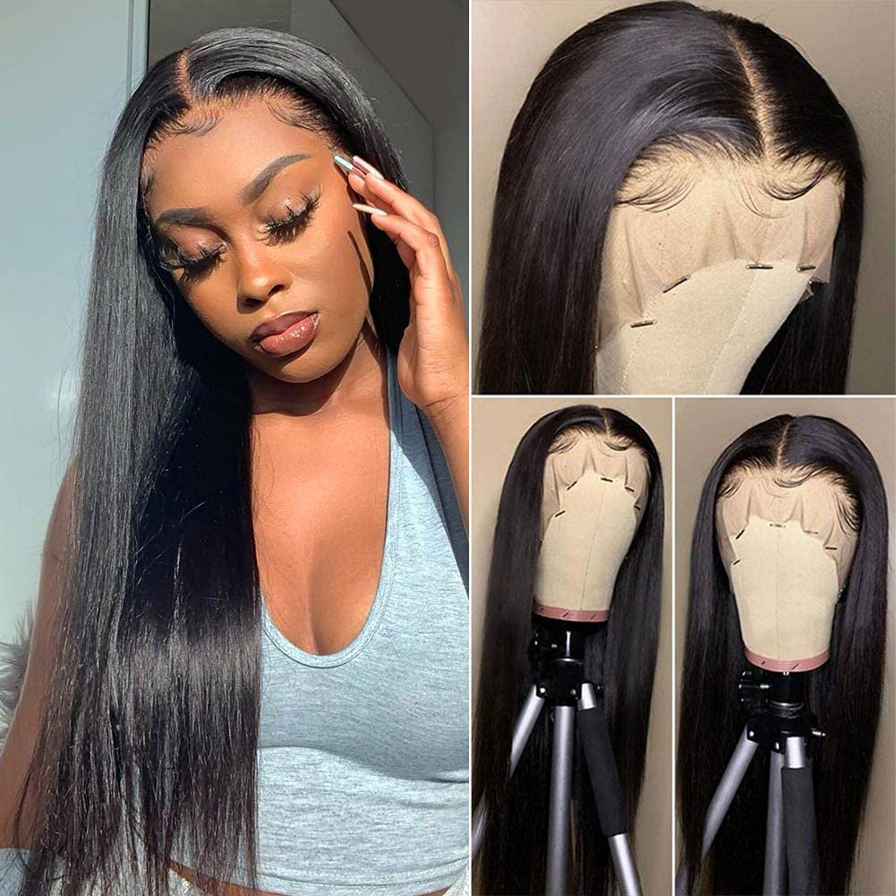 Silky Straight Lace Frontal Human Hair Wigs 4x4 13x4 Lace Wigs for Women Natural Color Pre Plucked Glueless Wigs