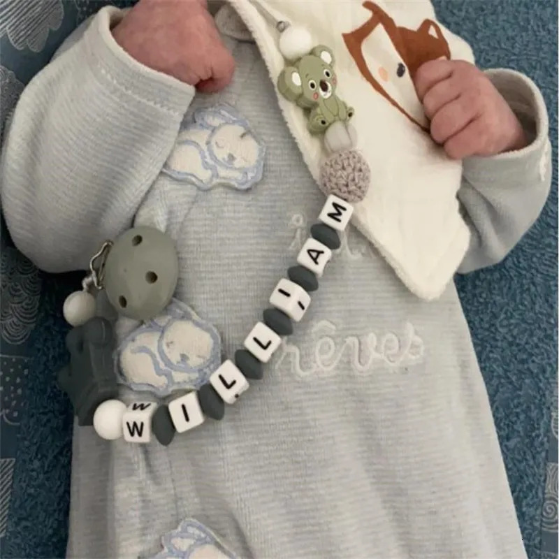 Pacifier Holders Clips Personalized Name Baby Clips Koala Chain Holder for Teething Soother Chew Toy Dummy 231115