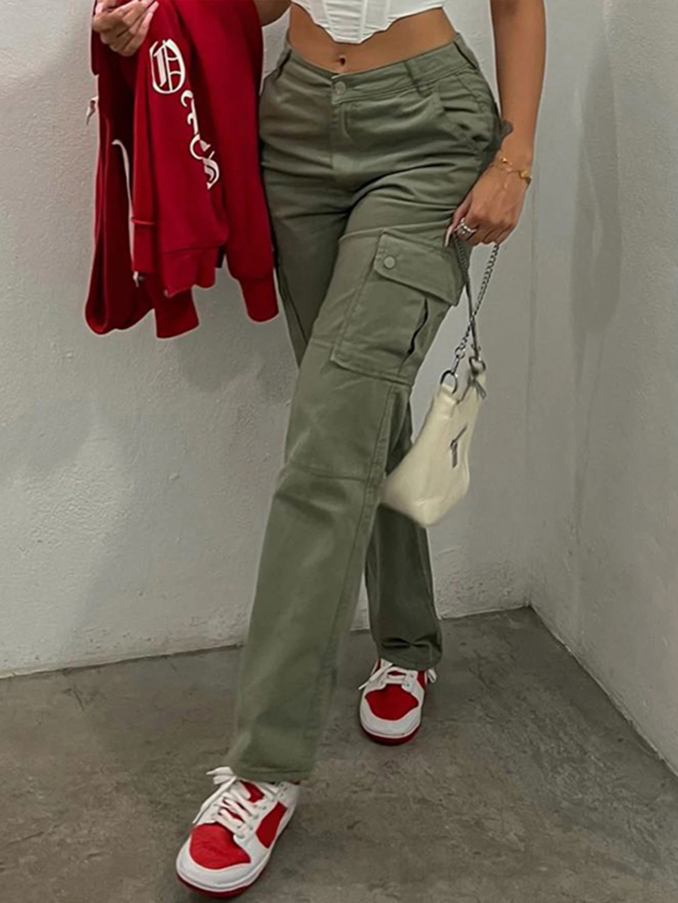 Women's Jeans Straight Leg Cargo Pants Women High Waist Casual Baggy Pants Slim Vintage Y2k Streetwear Stretch Wide Leg Trousers Fashion Jeans 23