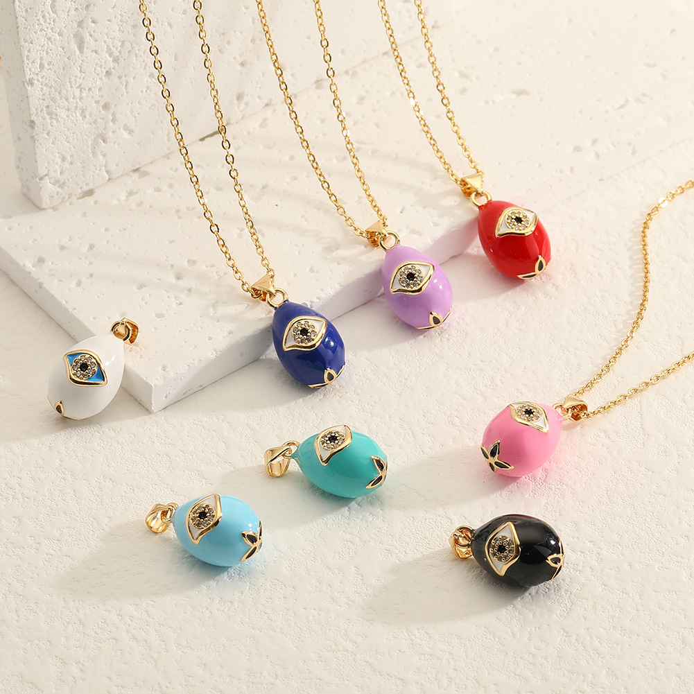 S3576 Copper Inlaid Zircon Enamel Turkish Blue Eye Water Drop Pendant Necklace For Women Evil Eyes Choker Necklaces