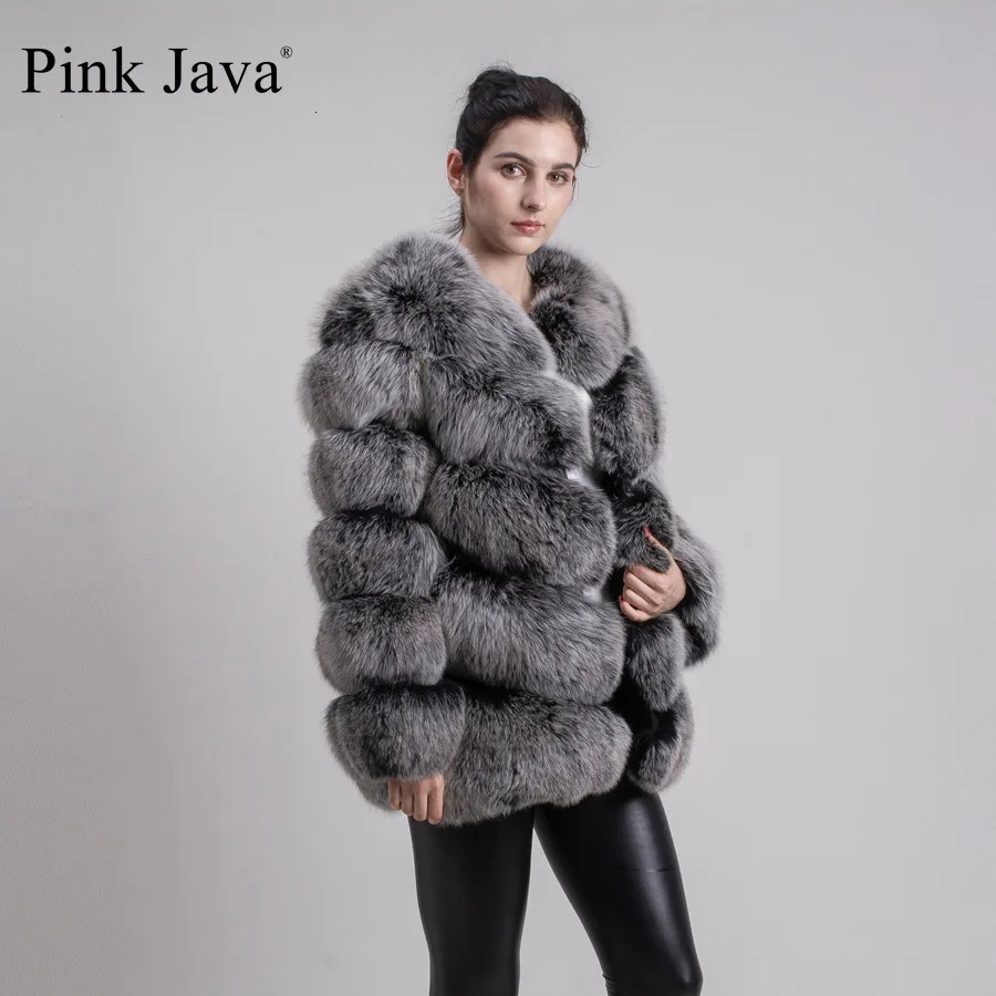 Women's Fur Faux pink java 8066 high quality women real fur coat wihter warm thick jacket genuine short long sleeves 231114