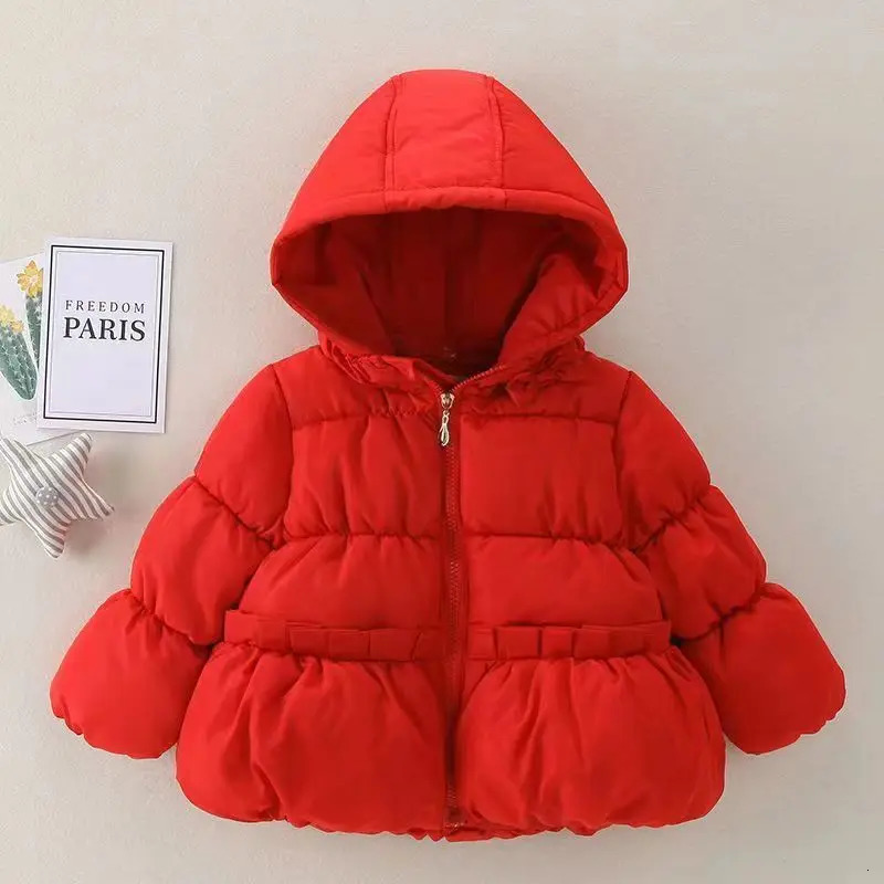 Jackets Winter Girls Snowsuit Coat Solid Color Warm Baby Down Jacket Fashion Hooded Children s Cotton Clothes Infant Kids Overalls 231115