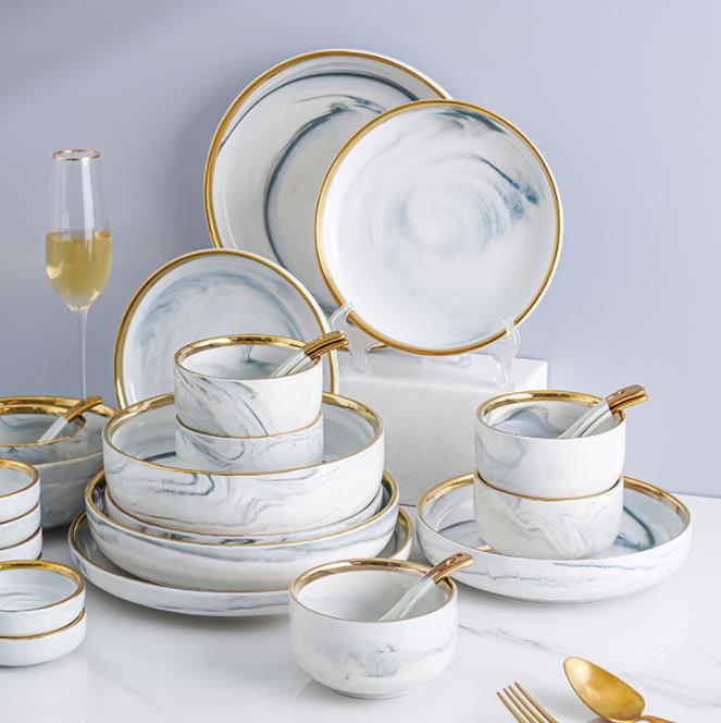 Europe Electroplating Marble Phnom Penh Ceramica Plate Western-style Snack Salad Disc Household Soup Bowl Tableware